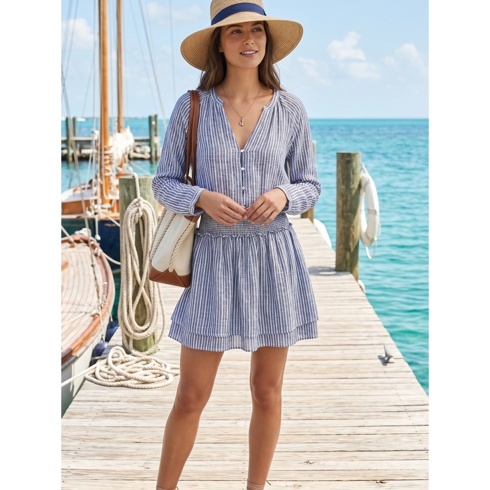 RAILS Jasmine Striped Linen Blend Mini Dress Tibet Stripe NWT Size M $188